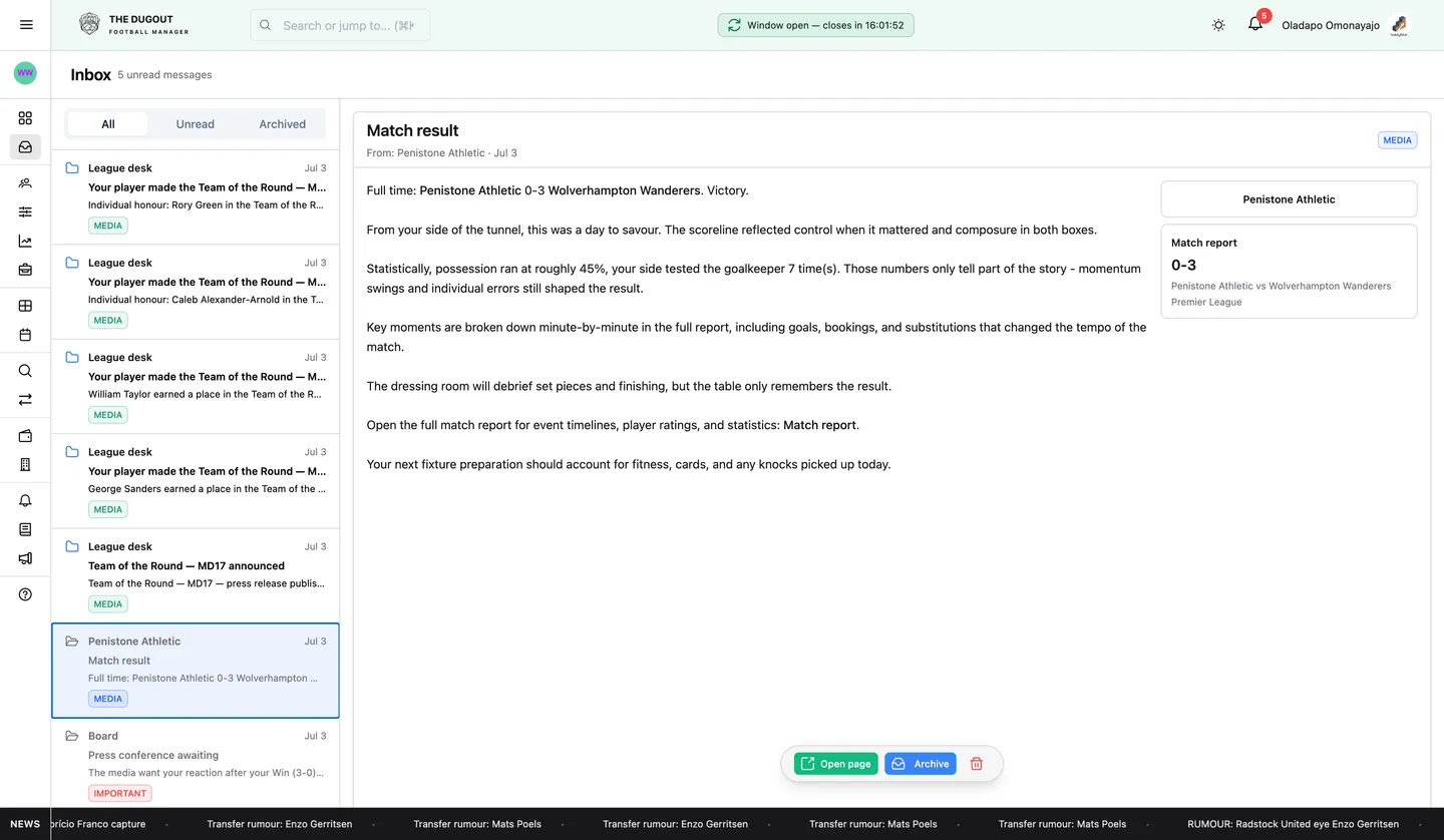 Press conference screen with question prompts and response options
